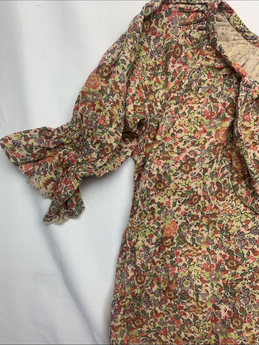 Natural Life size XS Floral Ruffle tie Neck Women's Top Multicolor boho flower - Picture 3 of 9
